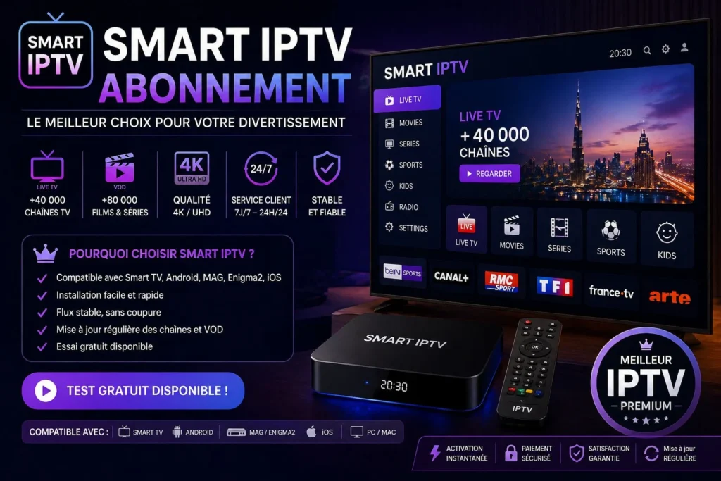 Abonnement Smart IPTV 4K France - Compatible Smart TV